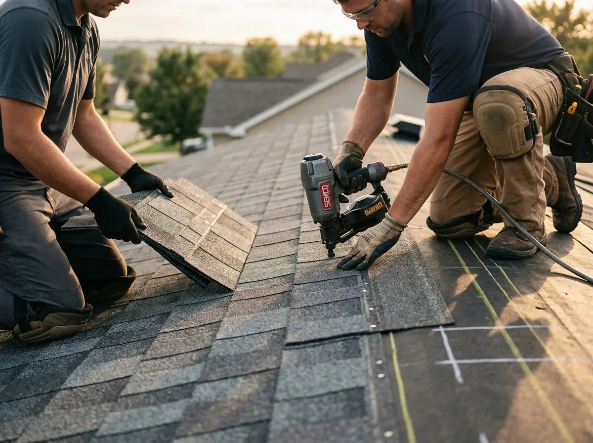 Professional roofer working on a residential roof in Rio Linda